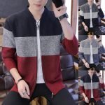 Autumn Men Long Sleeve Knitted Sweater Thick Warm Color Block Zip Jacket Coat