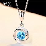 المرأة مجوهرات 925 قلادة فضية قلادة AAA الزركون بسيط الأزرق حجر قلادة قلادة مجوهرات أنيقة حفل زفاف