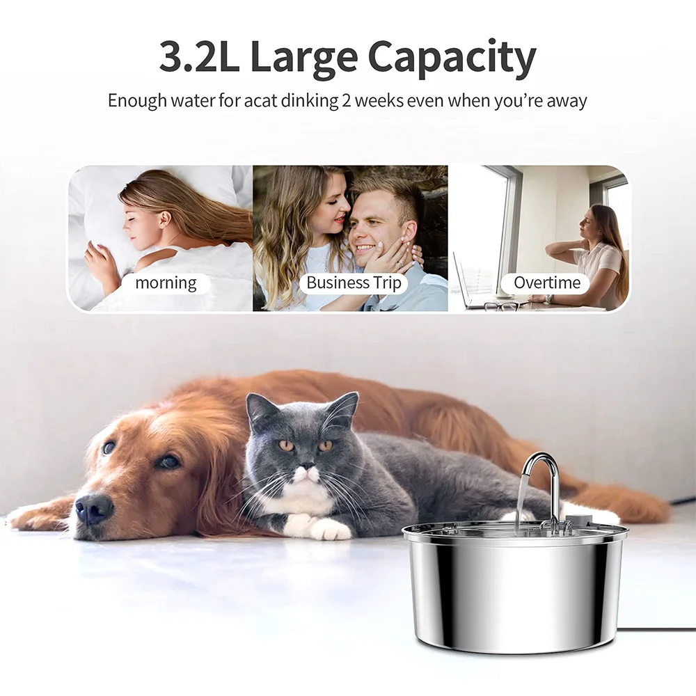 Stainless Steel Pet Water Feeder Cat Automatic Water Fountain USB Electric Mute for Cat Dog Filter Fountain Smart Drinking Bowl - Image 12