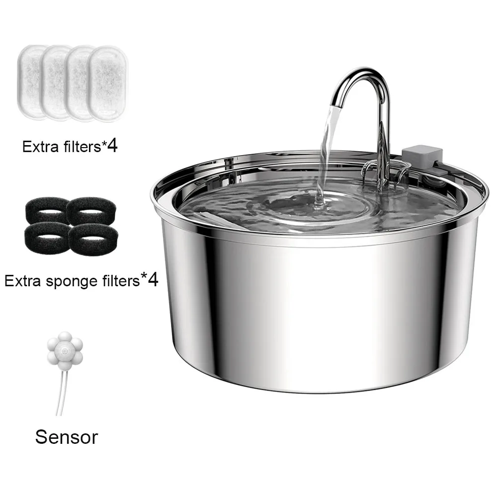 Stainless Steel Pet Water Feeder Cat Automatic Water Fountain USB Electric Mute for Cat Dog Filter Fountain Smart Drinking Bowl - Image 9